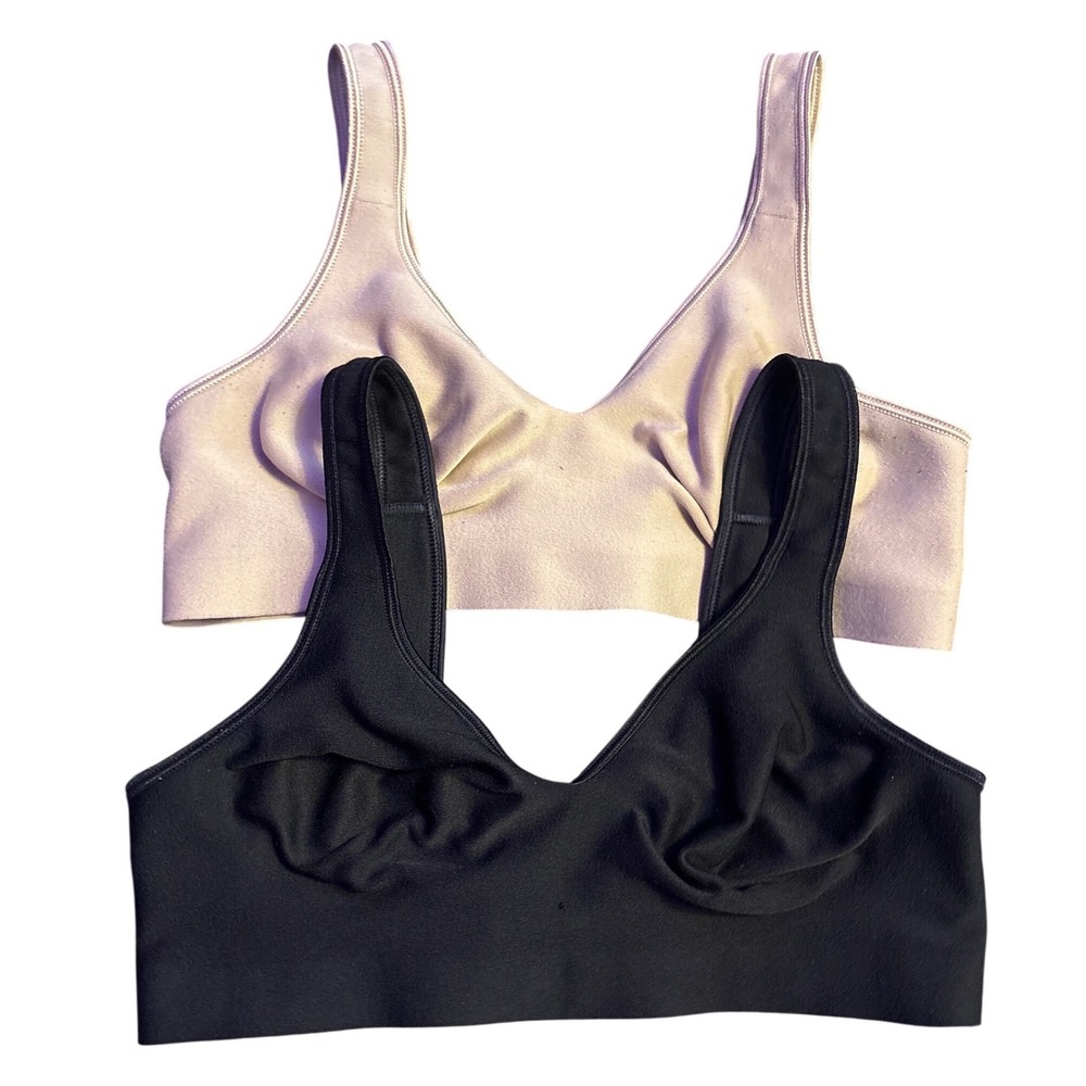 Hanes Women's ComfortFlex Fit Wirefree Seamless Bras 2 Pack Black Beige Size M